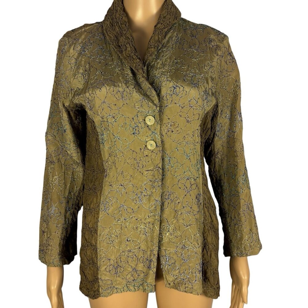 Ohm Designer Blouse Art to Wear Button Wrap Organza Jacket Draped Top Sz S M